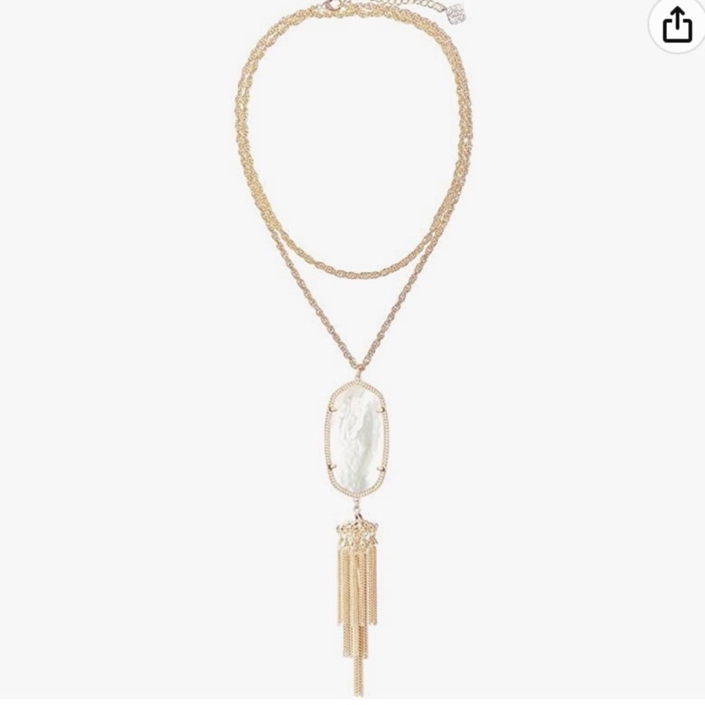 Rayne Gold Long Pendant Necklace in Mother of Pearl
